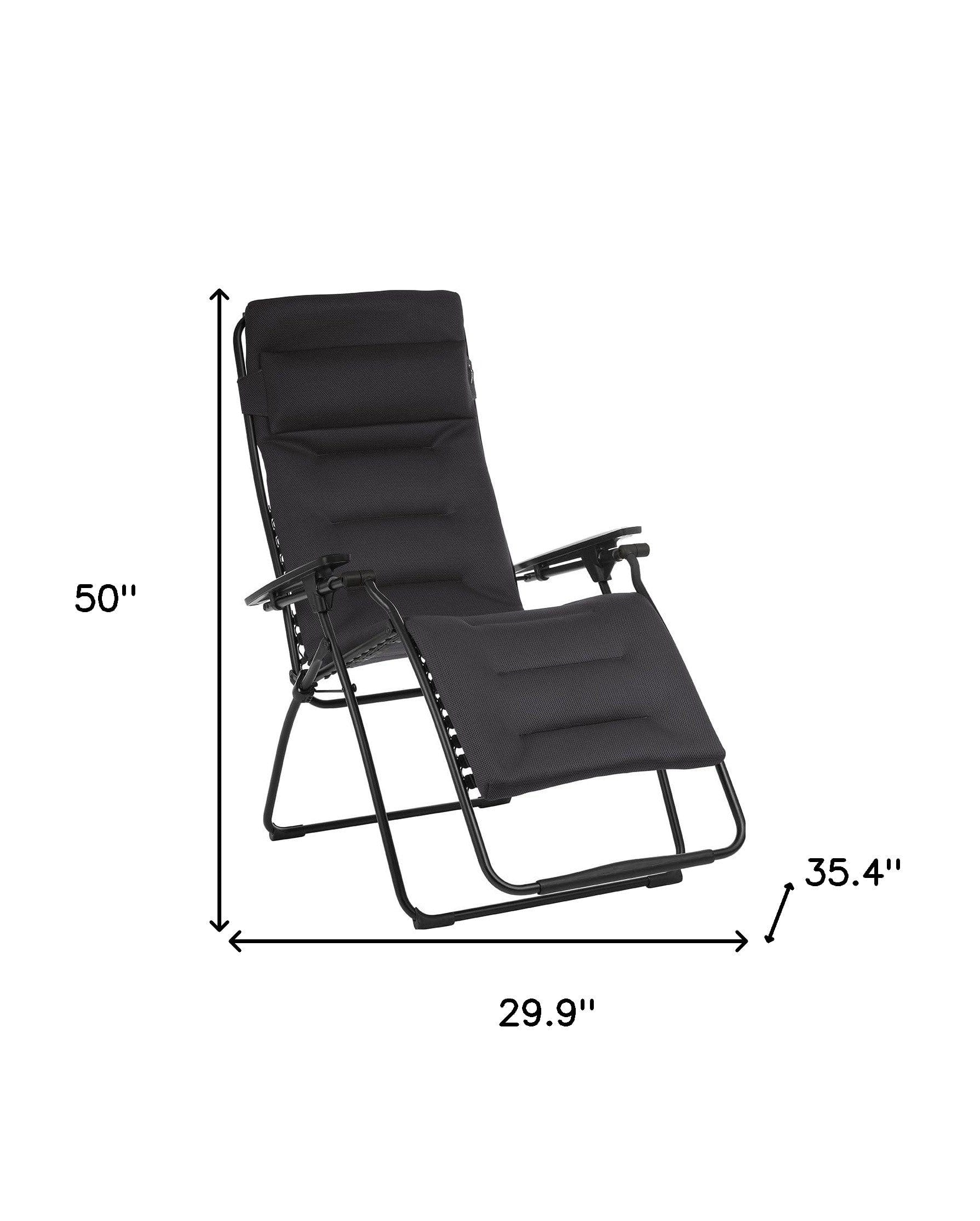 30" Black Steel Outdoor Zero Gravity Chair with Black Cushion - Homeroots