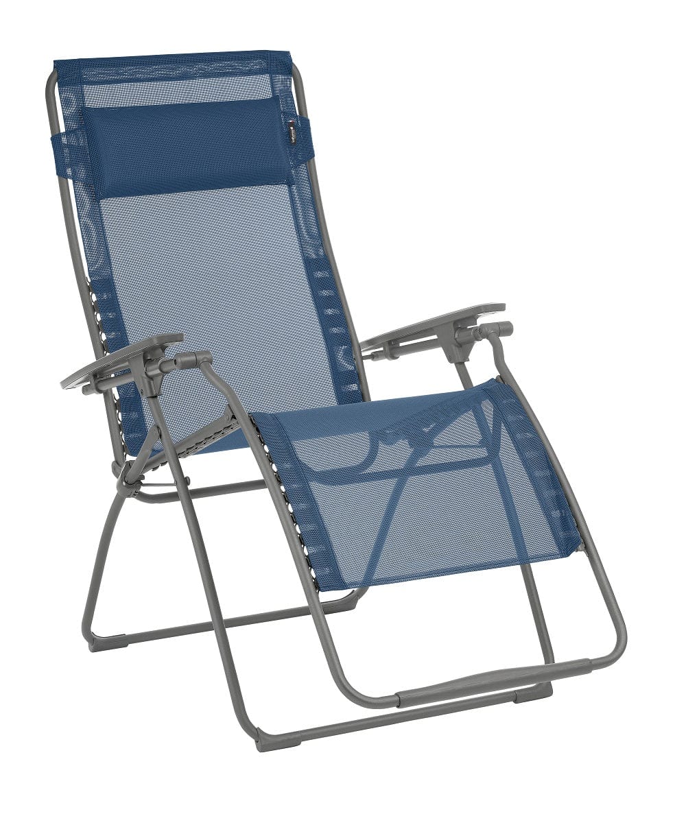 30" Blue and Gray Steel Outdoor Zero Gravity Chair with Blue Cushion - Homeroots