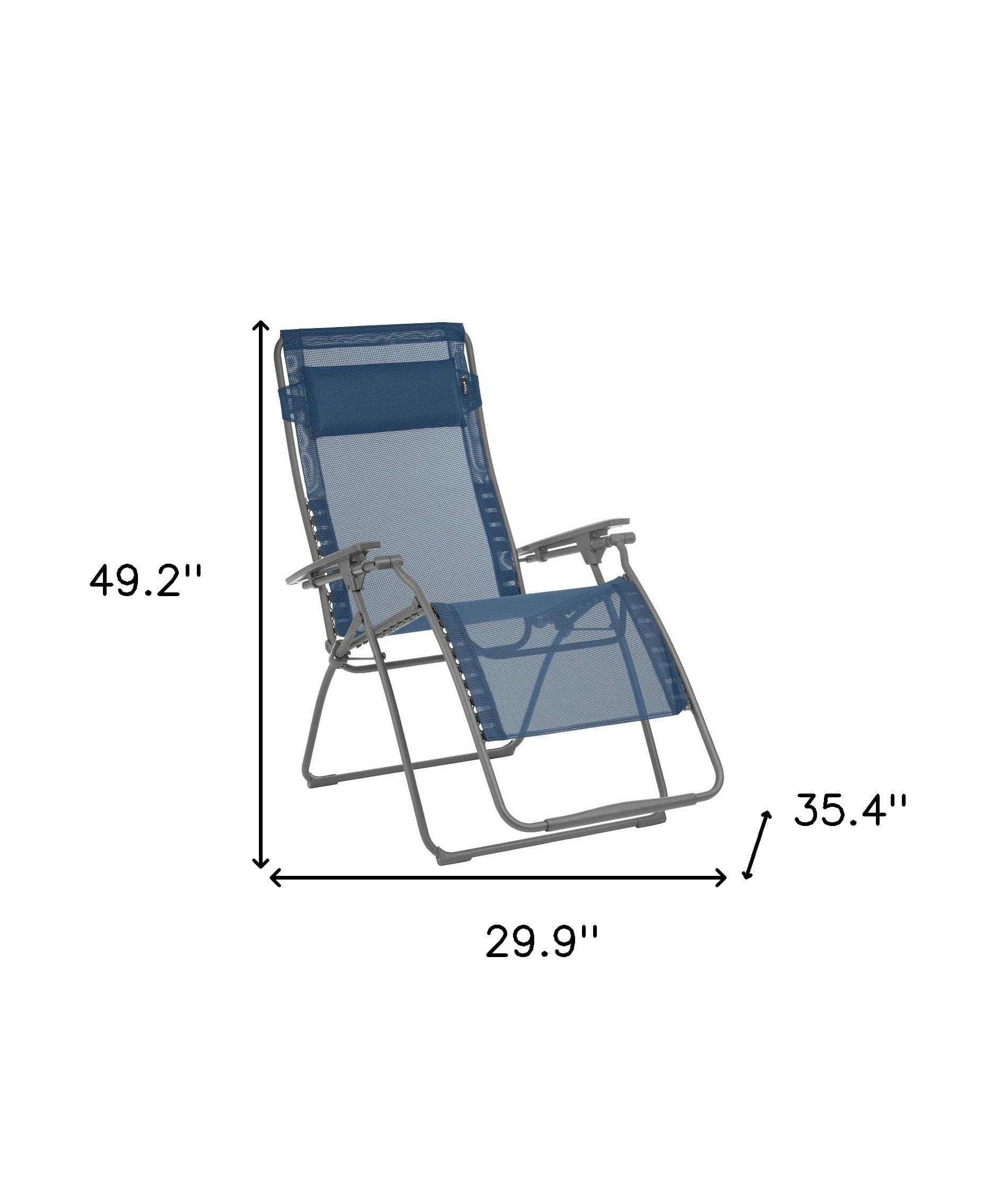 30" Blue and Gray Steel Outdoor Zero Gravity Chair with Blue Cushion