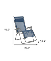 30" Blue and Gray Steel Outdoor Zero Gravity Chair with Blue Cushion