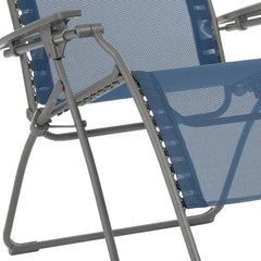 30" Blue and Gray Steel Outdoor Zero Gravity Chair with Blue Cushion