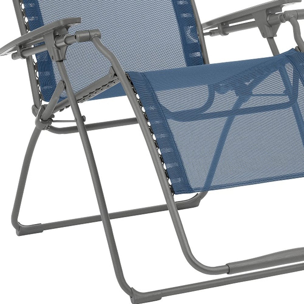 30" Blue and Gray Steel Outdoor Zero Gravity Chair with Blue Cushion - Homeroots