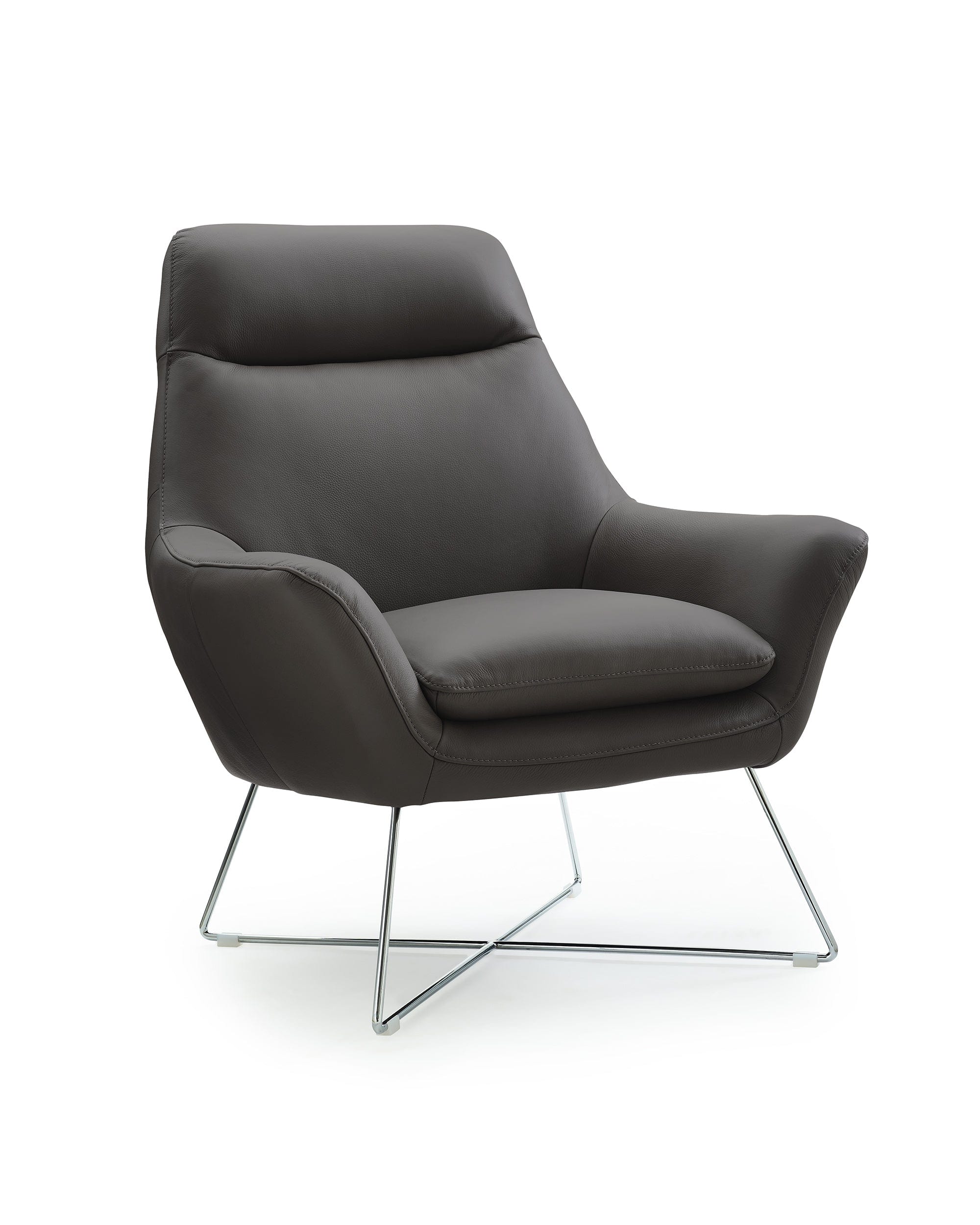 Modern Dark Gray Top Grain Italian Leather Accent Chair - Homeroots