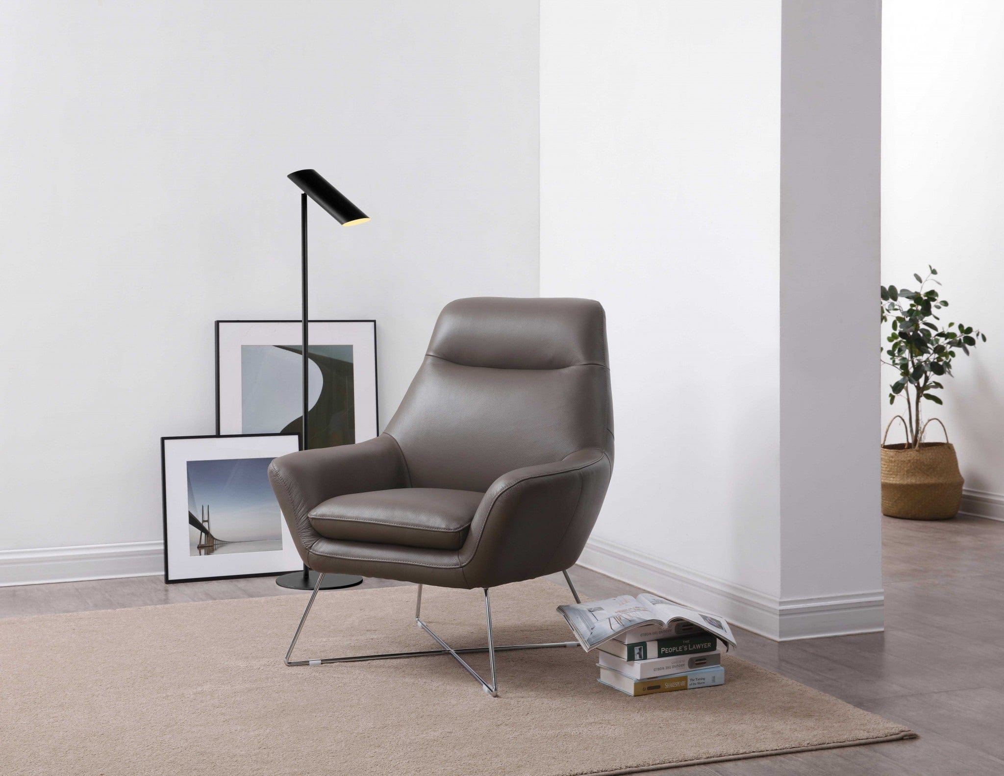 Modern Dark Gray Top Grain Italian Leather Accent Chair - Homeroots