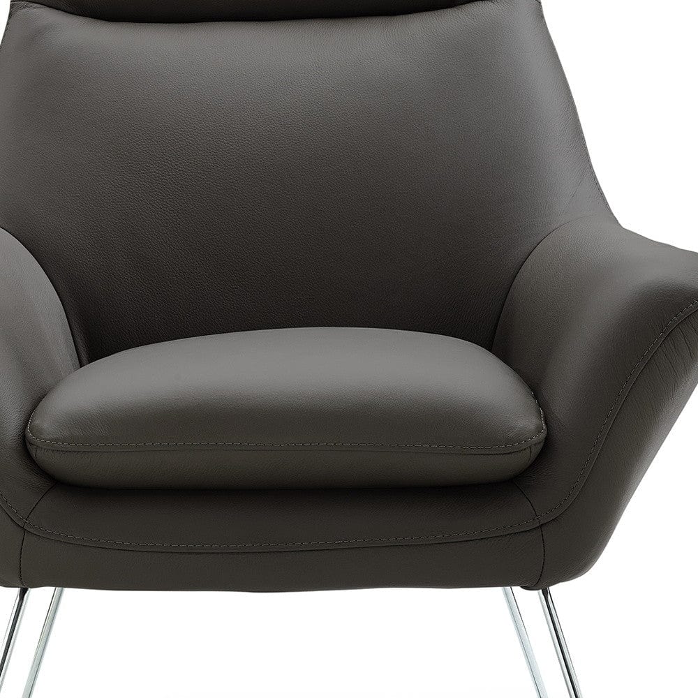 Modern Dark Gray Top Grain Italian Leather Accent Chair - Homeroots