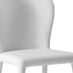 Set of Two White Upholstered Faux Leather Dining Side Chairs