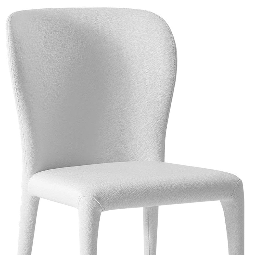 Set of Two White Upholstered Faux Leather Dining Side Chairs