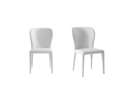 Set of Two White Upholstered Faux Leather Dining Side Chairs