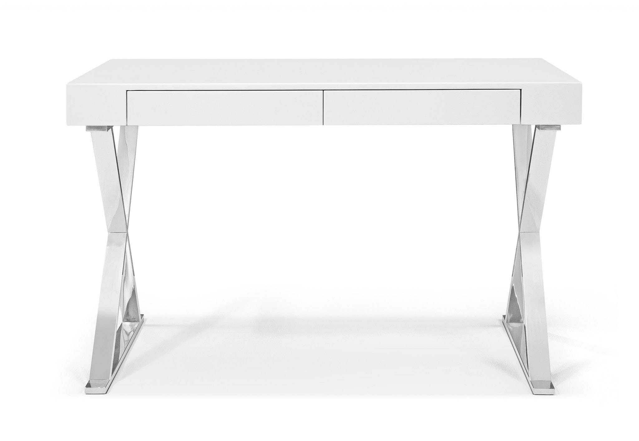 47" White and Silver Writing Desk With Two Drawers - Homeroots