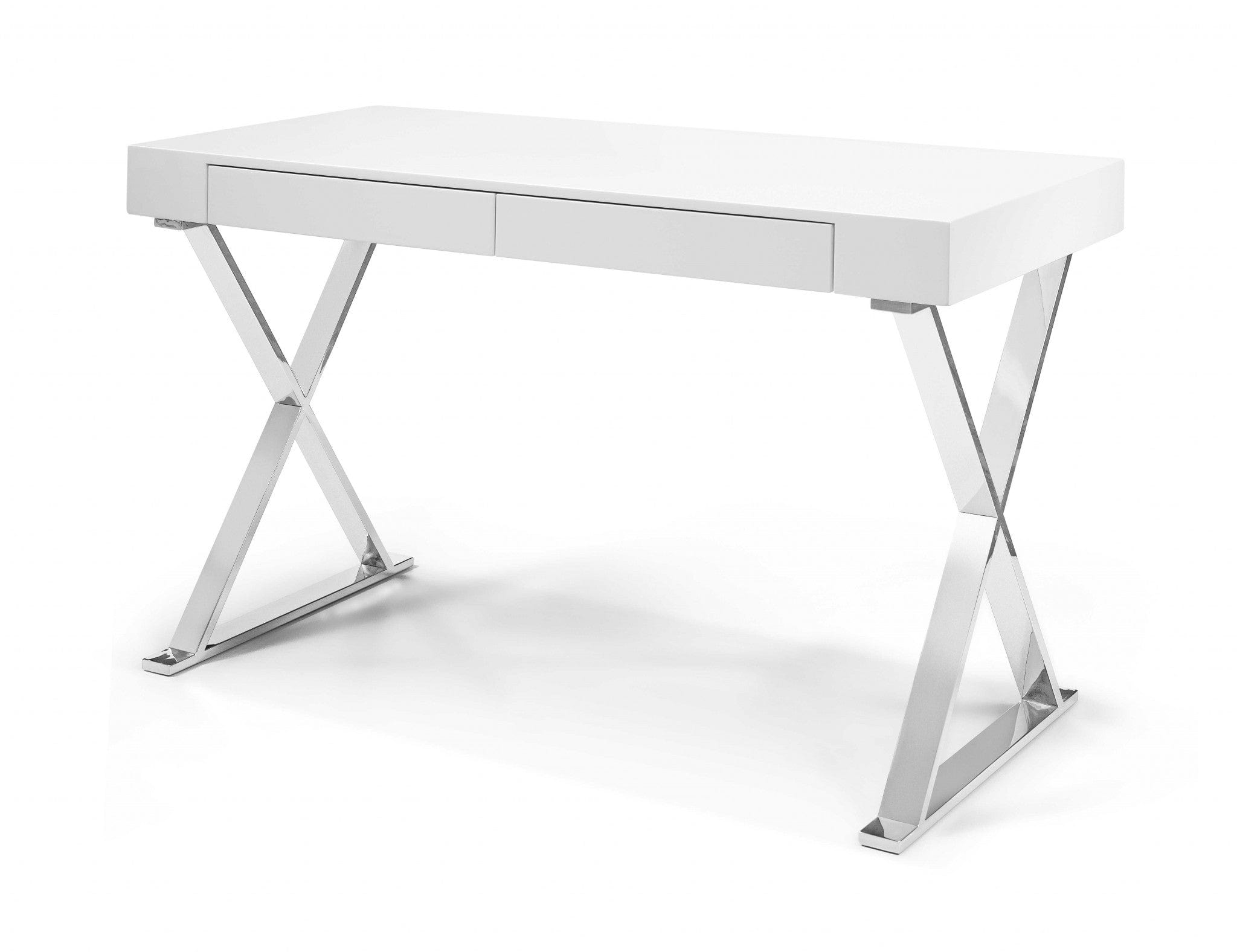 47" White and Silver Writing Desk With Two Drawers - Homeroots