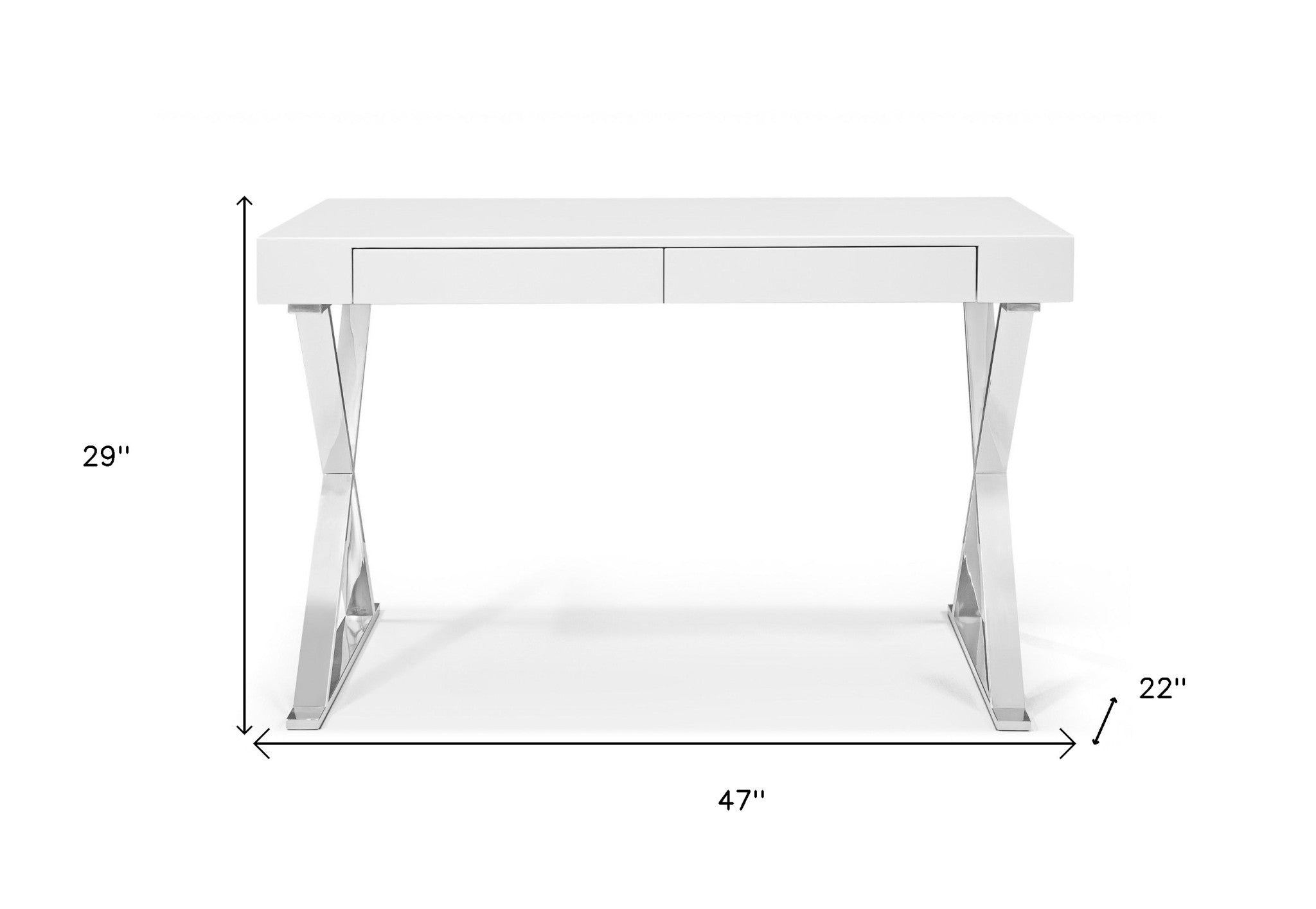 47" White and Silver Writing Desk With Two Drawers - Homeroots