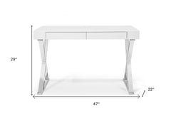 47" White and Silver Writing Desk With Two Drawers - Homeroots