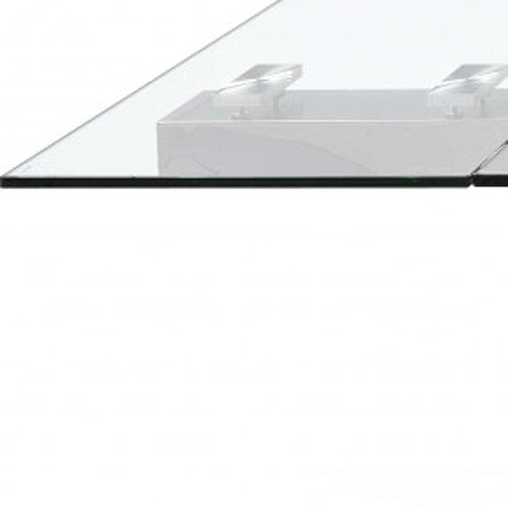 63" Clear and Silver Glass and Stainless Steel Self-Storing Leaf Dining Table - Homeroots