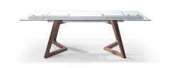 63" Clear and Brown Glass and Solid Wood Self-Storing Leaf Dining Table - Homeroots