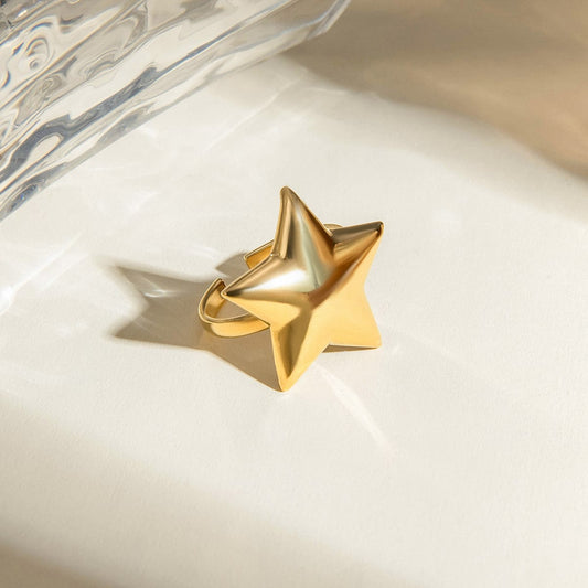 18K Gold-Plated Stainless Steel Star Ring - Trendsi