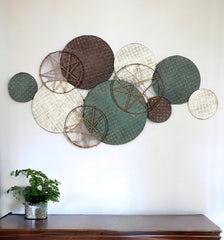 25" X 47" Bronze Green and White Metal and Jute Distressed Wall Decor