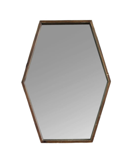 Espejo decorativo con marco hexagonal marrón de 28"