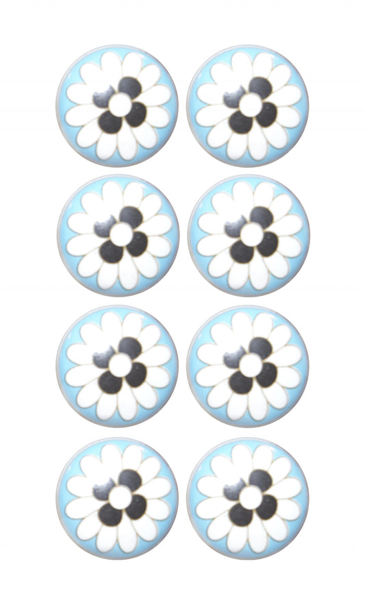 Charming Light Blue And Black Set Of 8 Knobs