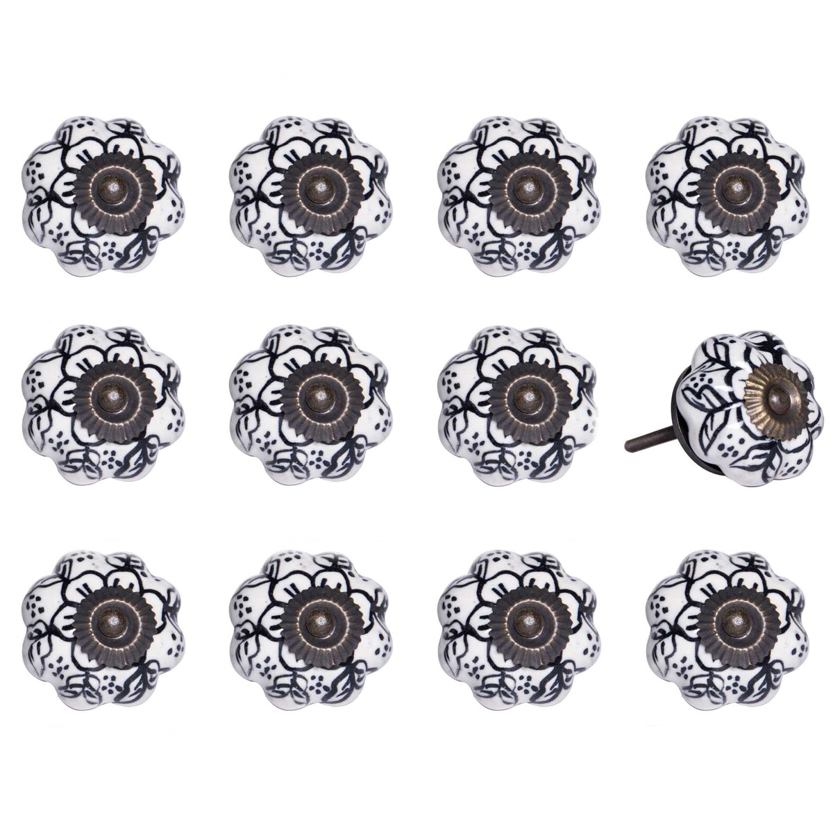 1.5" X 1.5" X 1.5" White Black And Gold  Knobs 12 Pack