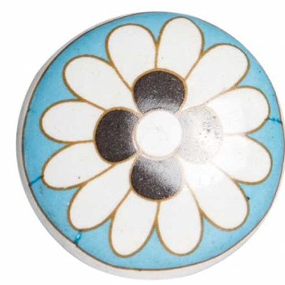 Set Of Twelve White And Sky Blue Floral Ceramic Knobs