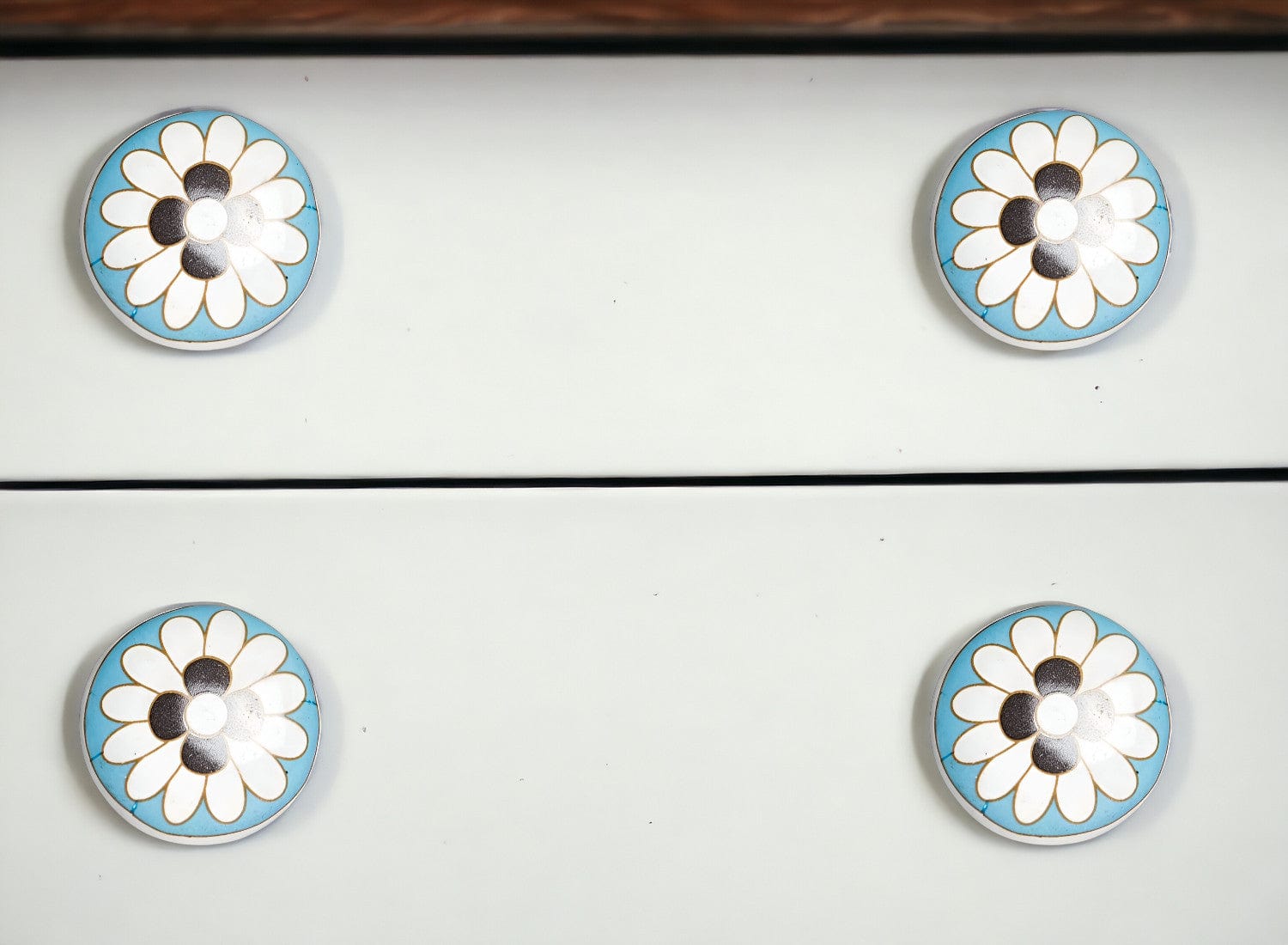 Set Of Twelve White And Sky Blue Floral Ceramic Knobs