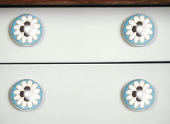 Set Of Twelve White And Sky Blue Floral Ceramic Knobs