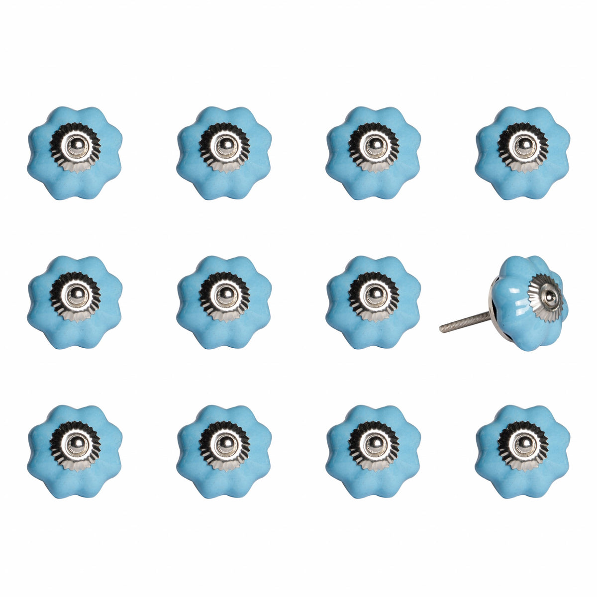 1.5" X 1.5" X 1.5" Light Blue And Silver  Knobs 12 Pack