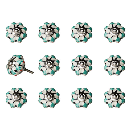 1.5" X 1.5" X 1.5" White Green And Black  Knobs 12 Pack