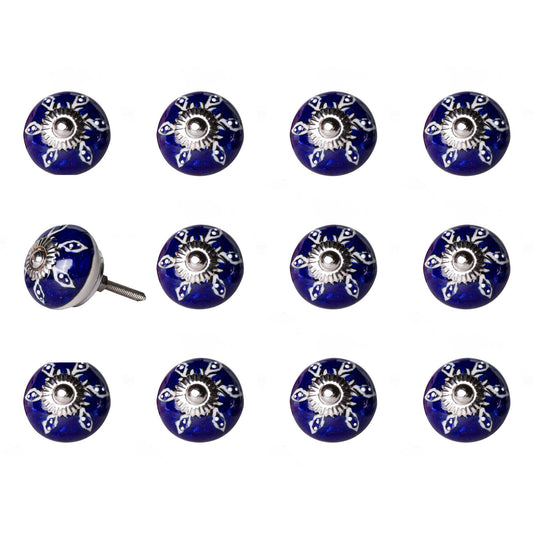 1.5" X 1.5" X 1.5" Navy White And Silver  Knobs 12 Pack