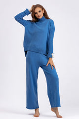 Basic Bae High- Low Turtleneck Long Sleeve Top and Pants Sweater Set - Trendsi