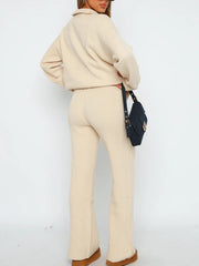 Quarter Zip Long Sleeve Top and Pants Set - Trendsi