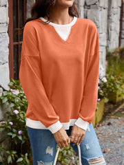 Contrast Round Neck Long Sleeve Sweatshirt - Trendsi