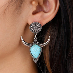 Artificial Turquoise Alloy Cow Head Earrings - Trendsi