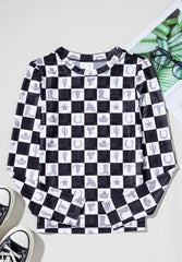 Checkered Mock Neck Long Sleeve Top