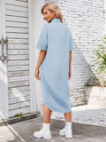 Button Up Dropped Shoulder Denim Dress - Flyclothing LLC