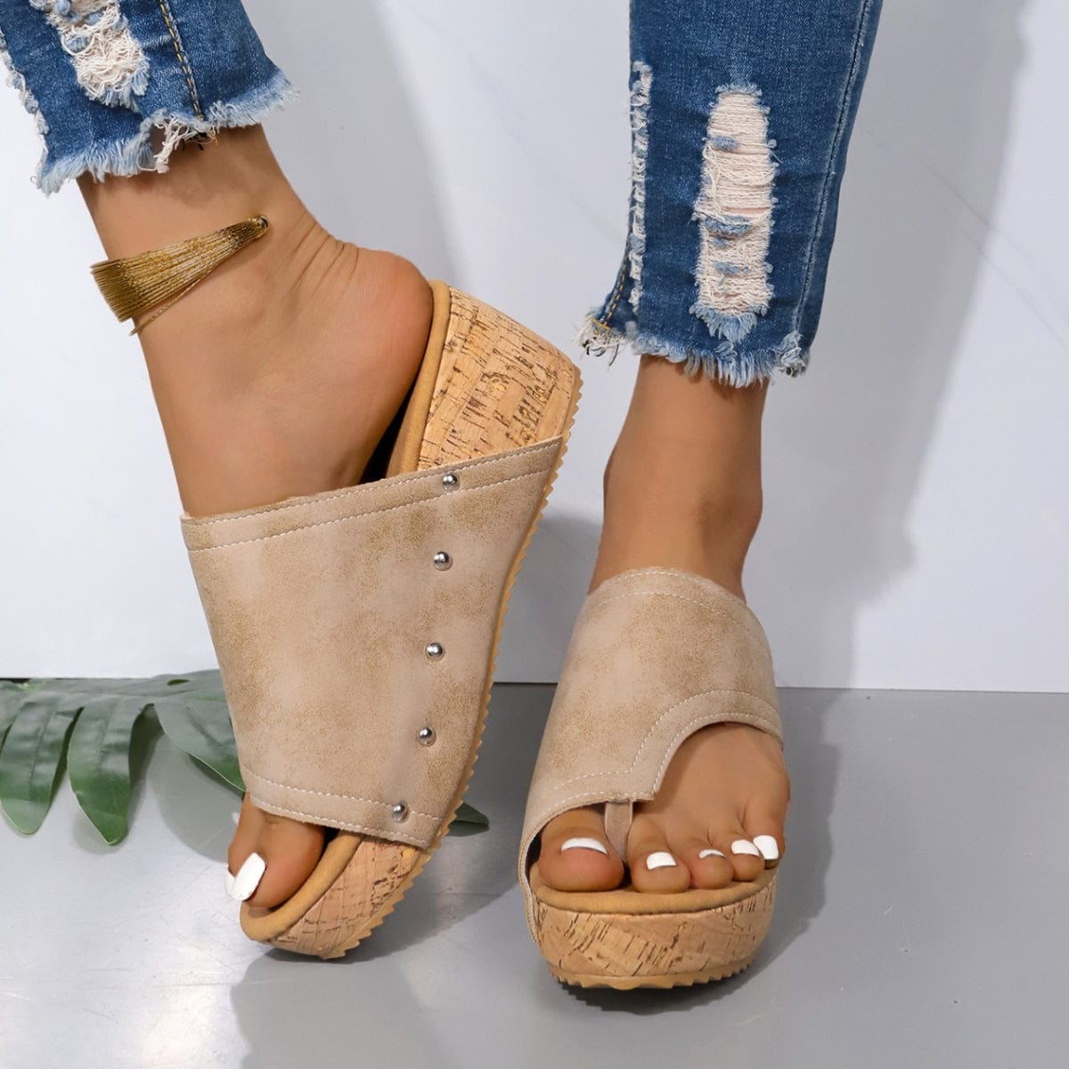 PU Leather Wedge Sandals - Trendsi