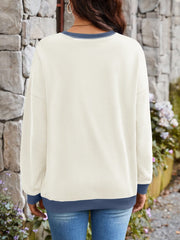 Contrast Round Neck Long Sleeve Sweatshirt - Trendsi