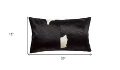 12" X 20" Black and White Cowhide Throw Pillow