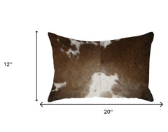 12" X 20" X 5" Chocolate And White Torino Kobe Cowhide  Pillow