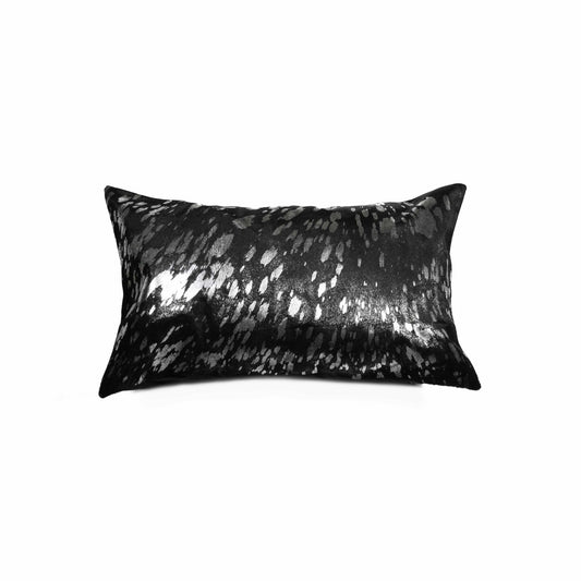 12" X 20" Black and Silver Cowhide Throw Pillow