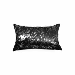 12" X 20" Black and Silver Cowhide Throw Pillow