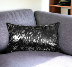 12" X 20" Black and Silver Cowhide Throw Pillow