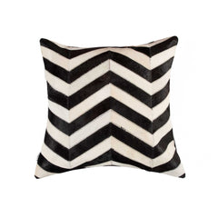 18" Black and Off White Cowhide Throw Pillow