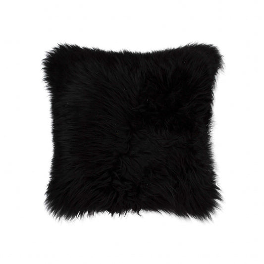 18" Black Sheepskin Throw Pillow