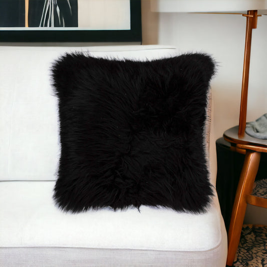 18" Black Sheepskin Throw Pillow