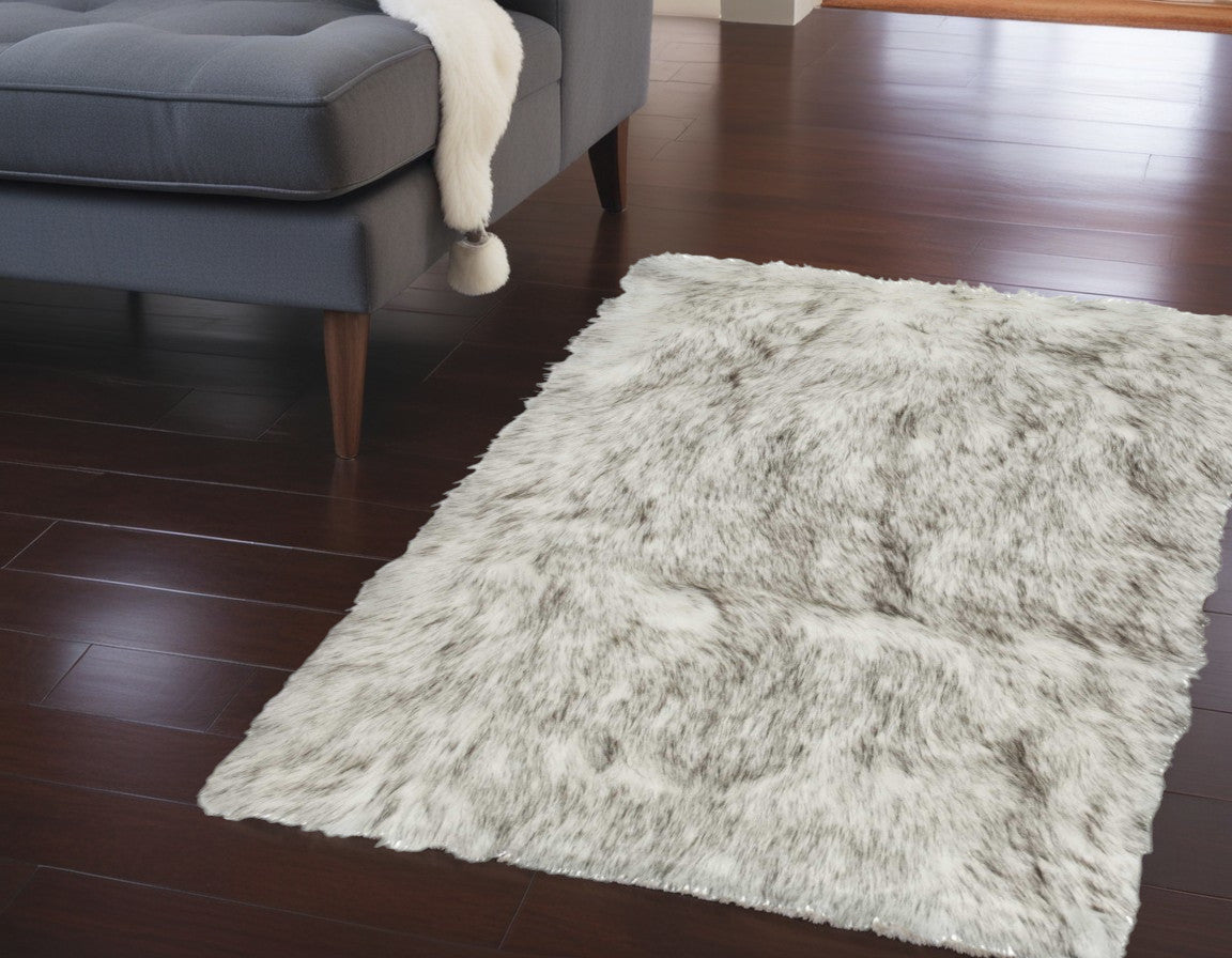 2' X 3' Gradient Gray and Ivory Faux Fur Flokati Style Area Rug