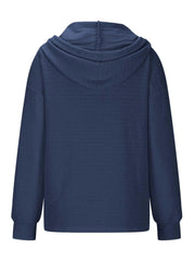 Drawstring Quarter Button Long Sleeve Hoodie - Trendsi