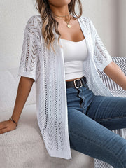 Openwork Open Front Half Sleeve Cardigan Trendsi