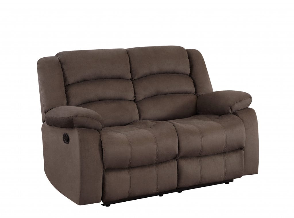 60" Brown Microfiber Manual Reclining Loveseat - Homeroots