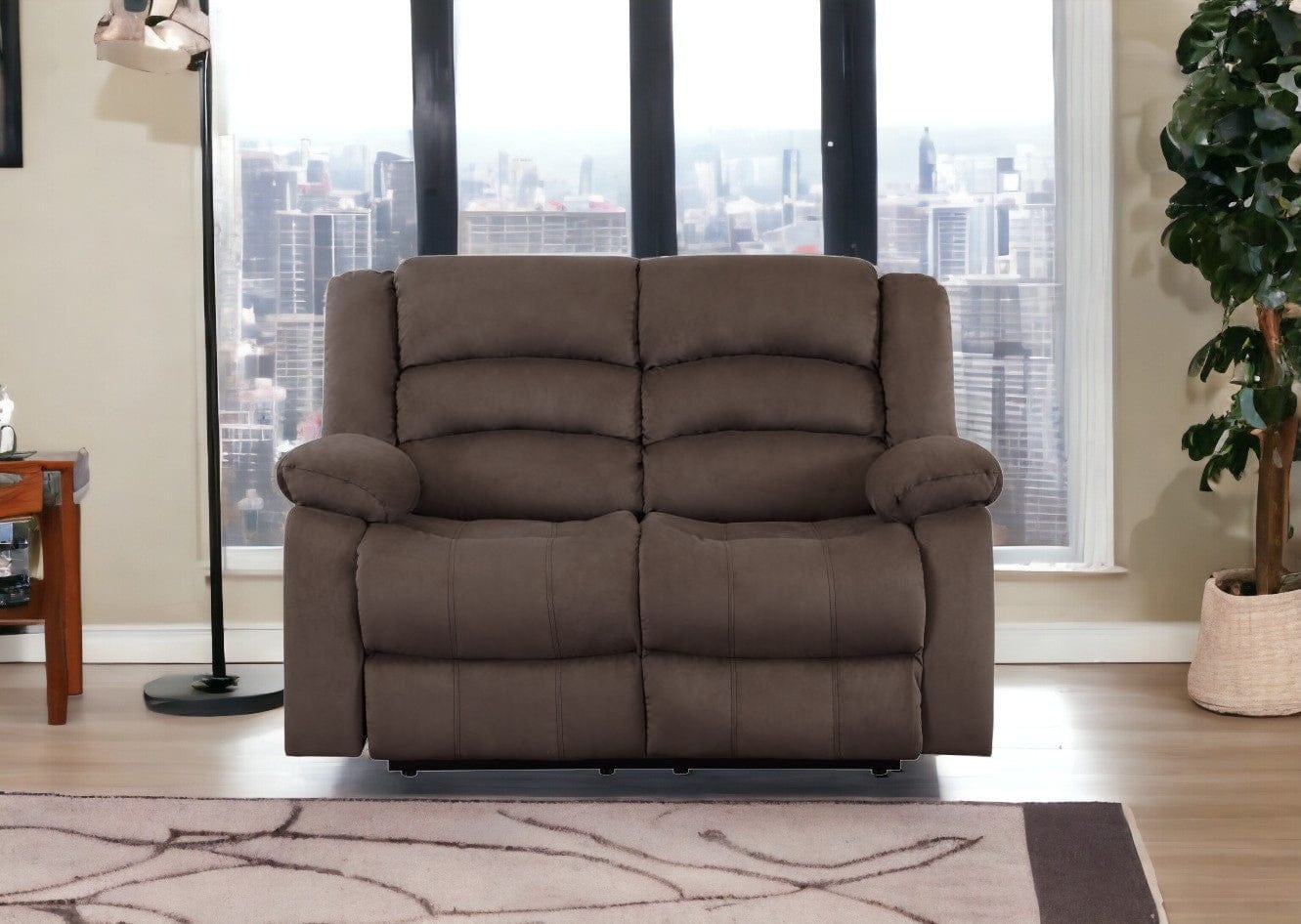 60" Brown Microfiber Manual Reclining Loveseat - Homeroots